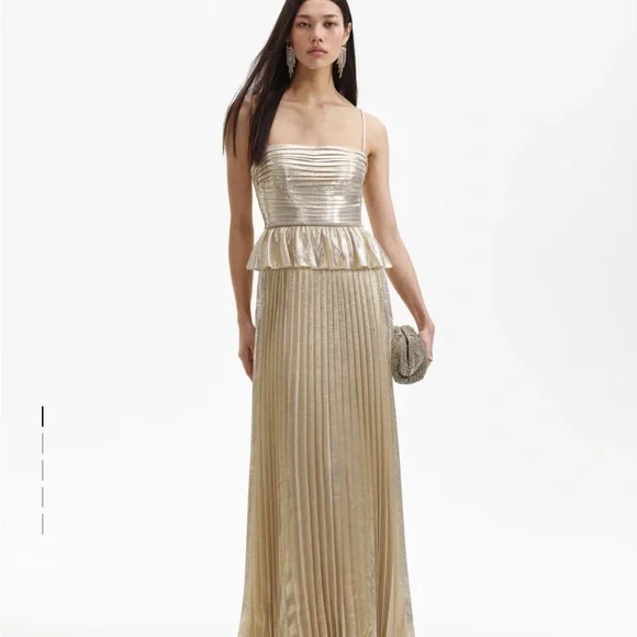 knee length dresses for ladies Self Portrait Girls Metallic Sleeveless Dress in Gold main image 0